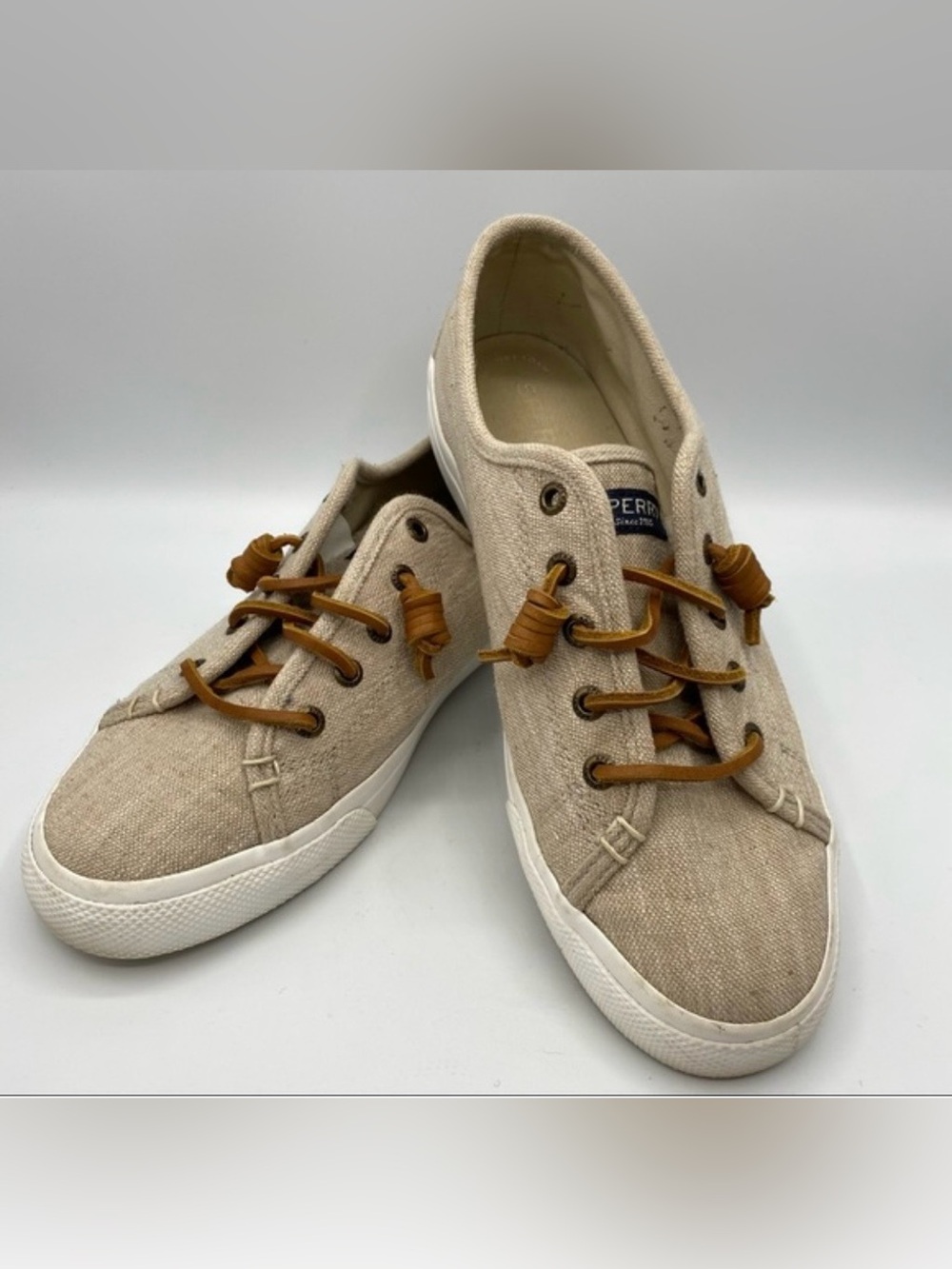 Sperry Linen Boat Crest Vibe Canvas Shoe Sneaker - Sand/Tan Sz 9.5